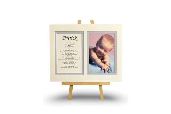Baby Boys 1000 SET - First Name Origin & Meaning 8x10 Matted PHOTO Prints, White Over Blue