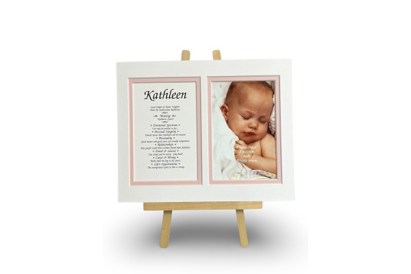 Baby Girls 1000 SET - First Name Origin & Meaning 8x10 Matted PHOTO Prints, White Over Pink